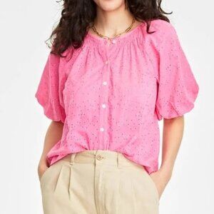 On 34th Puff Sleeve Eyelet Blouse